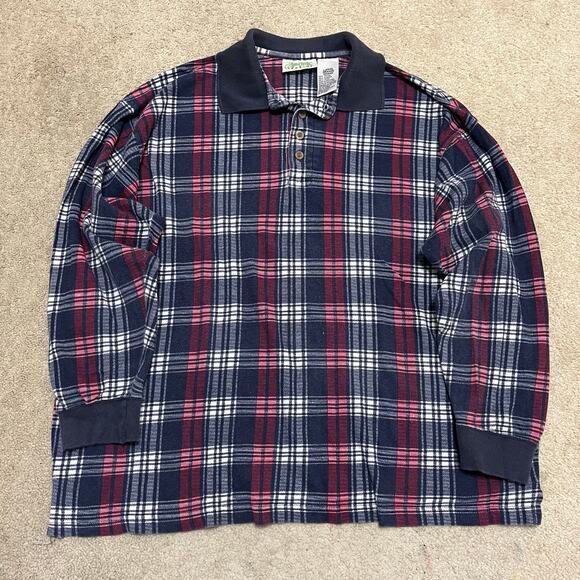 Ash Creek Trading Navy/Red Plaid Long Sleeve Polo Large - Picture 2 of 7
